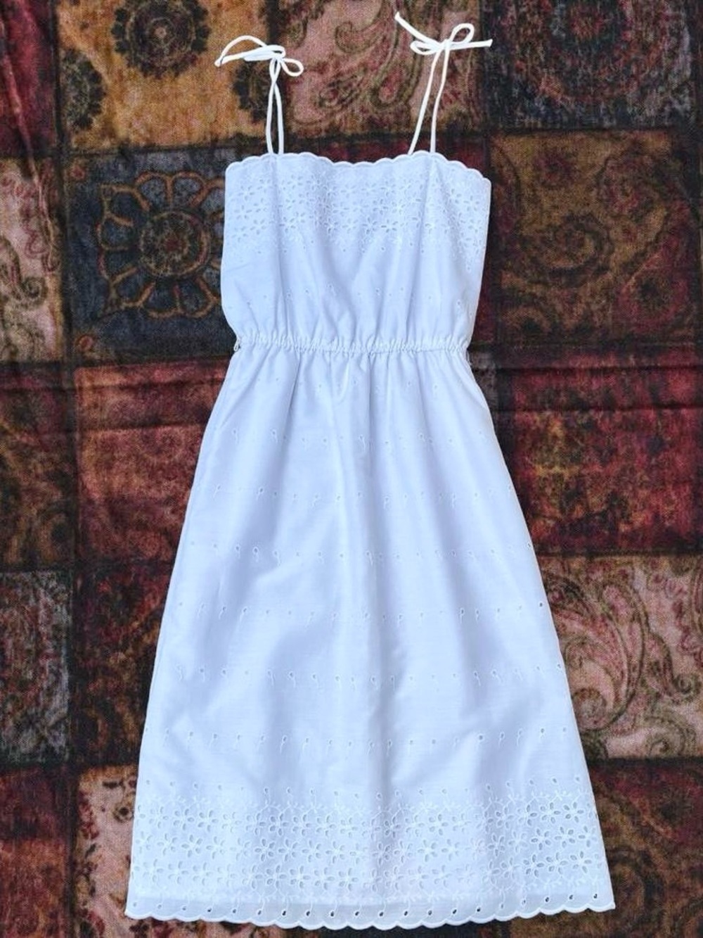 70s White Eyelet Tie-Strap Sundress